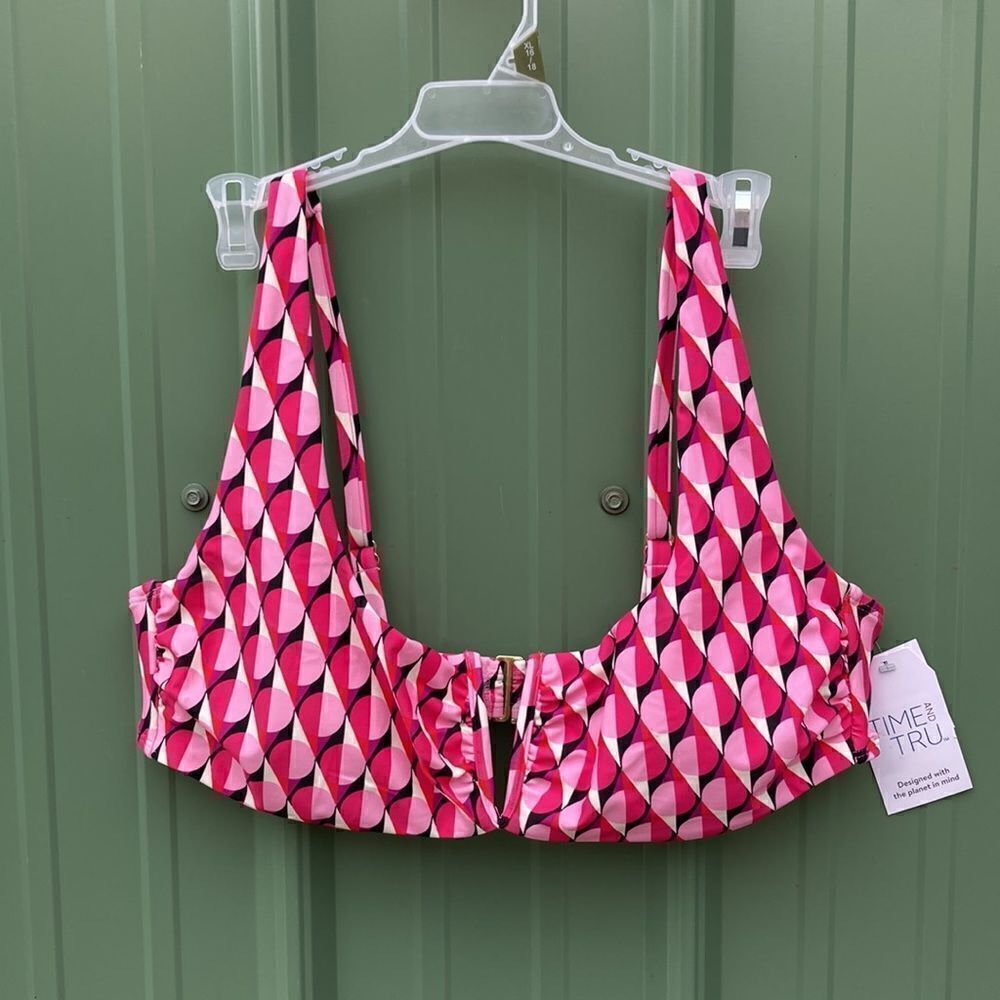 Women's Geo Print V-Wire Bikini Top Swimsuit Bathing Suit Size XL